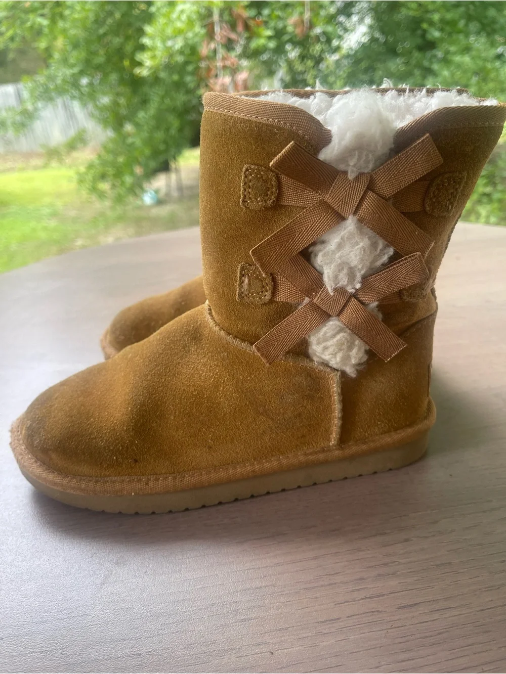 Koolaburra Kids Chestnut Suede Boots with White Shearling